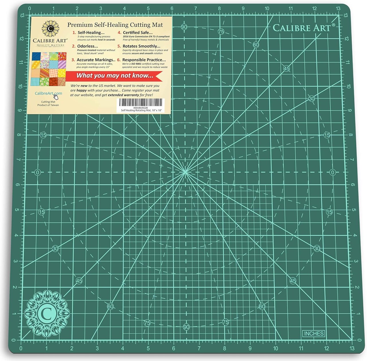 Rotating Rotary Self Healing Cutting Mat 14x14 (13" Grid), Perfect for Quilting & Art Projects